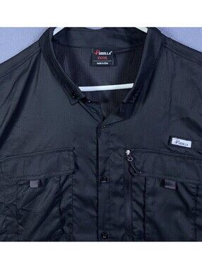 Pudolla Performance Fishing Shirt Sz 4XL Black Long Sleeve Button Vent Pockets